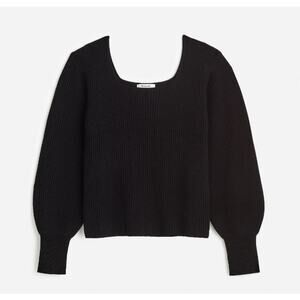 Madewell Soft Wool-Blend Square-Neck Pullover Sweater SZ M Black Blouson Sleeve
